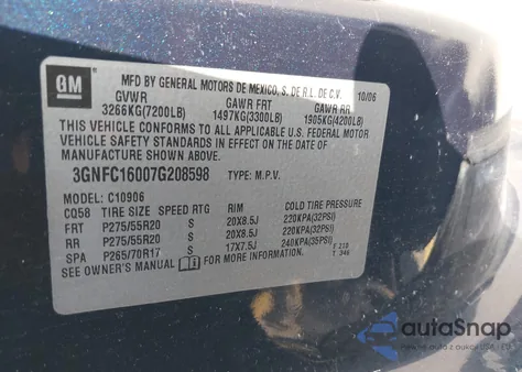 2007 Chevrolet Suburban 1500 Lt z USA, uszkodzony, nr VIN 3GNFC16007G208598